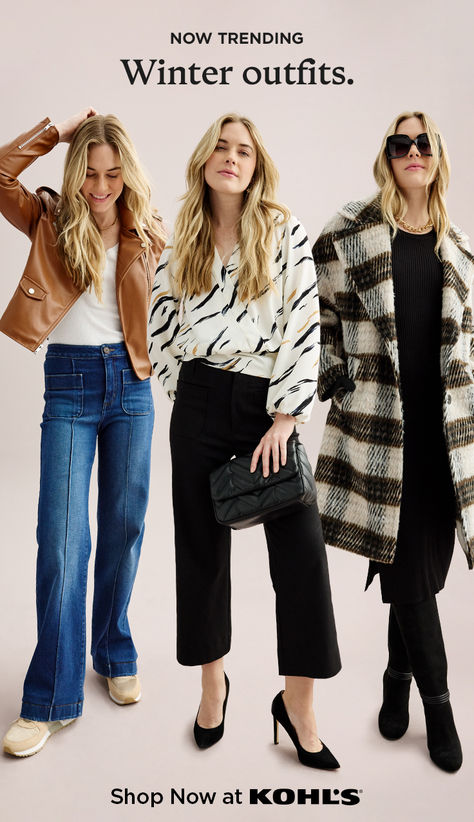 Put some pep in your post-holiday looks with bold pieces that are eye-catching and easy to wear. From printed tops and moto jackets to oversized coats and can’t-miss shoes, find all your winter fashion outfits at Kohl’s and Kohls.com. Kohls Outfits 2024, Kohls Outfits, Accordion Skirt, Super Beetle, Oversized Coats, Rock And Roll Fashion, Sneaker Outfits Women, Post Holiday, Color Meanings