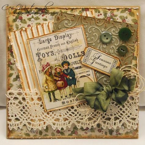 Vintage Handmade Christmas Cards, Handmade Vintage Christmas Cards, Vintage Christmas Scrapbook Layouts, Vintage Homemade Cards, Upcycled Christmas Cards, Vintage Christmas Cards Handmade, Card Layout Ideas, Handmade Christmas Cards Ideas, Collage Christmas Cards