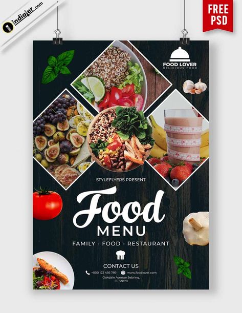 Free Restaurant Food Menu Template Free PSD Template - Indiater Menu Cover Design, Restaurant Menu Covers, Restaurant Template, Food Posters, Standee Design, Food Menu Template, Food Art Photography, Rollup Banner, Food Template