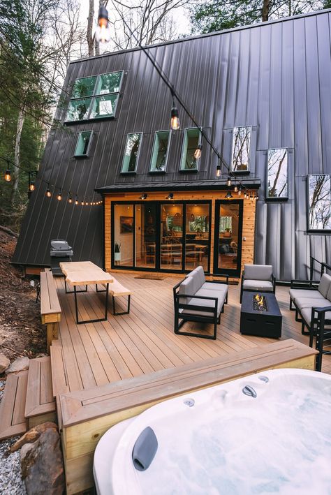 The A-Frame — Luxury Hocking Hills, Ohio Cabins & A-Frame | Dunlap Hollow Outdoor Propane Fireplace, A Frame Cabins, A Frame House Plans, Hocking Hills, A Frame Cabin, A Frame House, Hus Inspiration, Tiny House Cabin, Modern Cabin