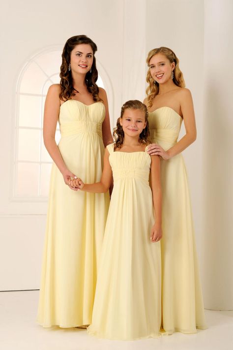 Yellow bridesmaid dresses for adults and younger bridesmaids by Veromia Pastel Yellow Bridesmaid Dresses, Pale Yellow Bridesmaid Dresses, Lemon Bridesmaid Dresses, Yellow Wedding Dress, Yellow Bridesmaid, Yellow Wedding Theme, Girls Bridesmaid Dresses, Bridesmaid Dresses Uk, Stunning Bridesmaid Dresses