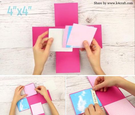 DIY Exploding Box for beginners - Step by step Instructions • K4 Craft Box Making Template, Memories Box Diy, Explosion Box Tutorial, Diy Exploding Box, Exploding Gift Box, Exploding Box Card, Simple Cards Handmade, Chocolate Boxes, Diy Step By Step