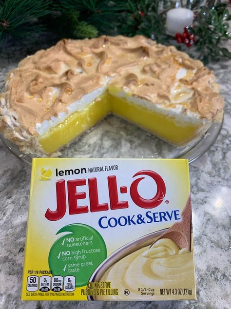 Classic Lemon Pudding Pie Lemon Meringue Pie Recipe With Jello Pudding, Lemon Meringue Pie Recipe Easy With Instant Lemon Pudding, Lemon Meringue Pie Using Jello Pudding, Easy Lemon Meringue Pie Recipe Simple, Lemon Merang Pie Recipe Easy, Jello Lemon Meringue Pie Recipe, Lemon Mirage Pie, Lemon Pie Filling Recipes, Jello Pudding Pie