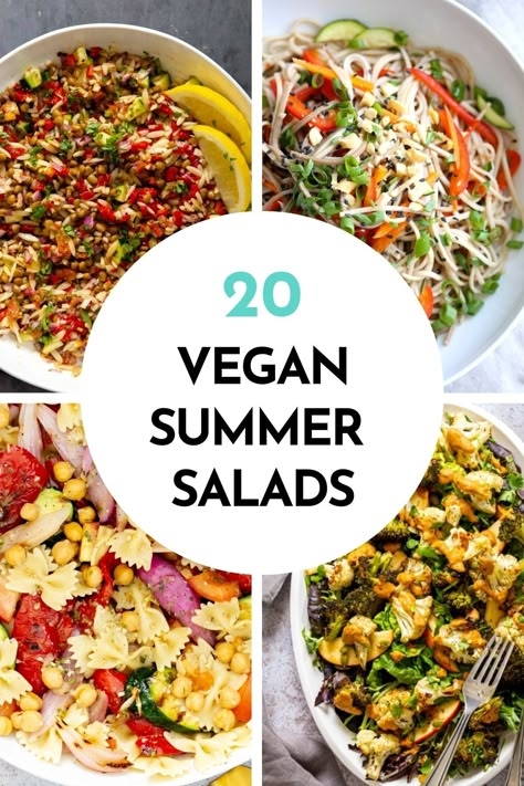 These Vegan Summer Salads are just perfect for hot days! They are colorful, packed with vibrant summer produce, easy to make ahead of time, and healthy as well! Summer Vegan Salad Recipes, Vegetarian Cold Salads, Vegan Potluck Salad, Summer Vegan Salads, Vegan Salad Recipes Easy, Vegan Summer Meal Prep, Vegan Side Salad Recipes, Summer Vegan Meals Dinners, Vegan Cold Salad Recipes