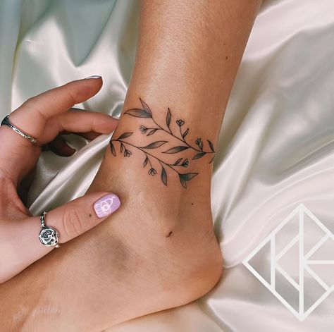 20+ Feminine Ankle Tattoos For Ladies To Show Their Beauty - Beauty, Fashion, Lifestyle and Trending Vine Ankle Wrap Tattoo, Simple Feet Tattoos For Women, Anklet Flower Tattoos For Women, Vine Wrap Around Ankle Tattoo, Leaf Ankle Tattoo Wrap, Fern Ankle Wrap Tattoo, Ankle Wrapped Tattoo, Leaves Wrapped Around Ankle Tattoo, Vines Around Ankle Tattoo