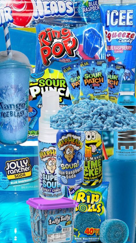 Blue raspberry >>>>>>> Sleepover Snacks, Blue Snacks, Raspberry Drink, Road Trip Bag, Baddie Room, Candy Videos, Bubble Gum Flavor, Candy Board, Snack Organizer