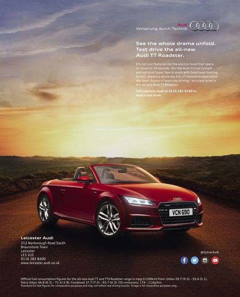 Audi | See the drama unfold. Test drive the all-new Audi TT Roadster. | Summer Drive Poster, Audi Tt Roadster, Car Game, Ad Car, Poster Ads, Design Posters, Audi Cars, Car Posters, Audi Tt