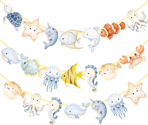 Sea Creature Baby Shower Ideas, Under The Sea Baby Shower Ideas For Boys, Sea Animals Birthday Party, Under The Sea Baby Shower Ideas, Ocean Theme Party Decorations, Ocean Baby Shower Theme, Animals Birthday Party, Ocean Baby Showers, Ocean Theme Party