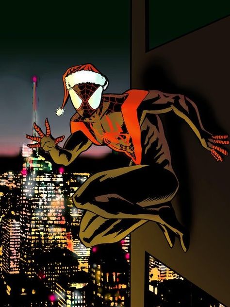 Miles Morales Christmas, Miles Morales Fan Art, Spiderman Christmas, Spiderman Miles Morales, Art Spiderman, Spiderman Miles, Miles Spiderman, Christmas Comics, Miles Morales Spiderman