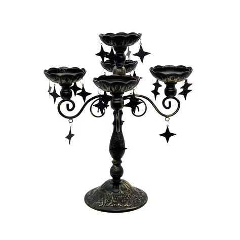 15" Black Candelabra by Ashland® | Michaels Dark And Moody Wedding Centerpieces, Gothic Centerpieces, Halloween Candleabra, Witch Table Decor, Halloween Wedding Reception, Gothic Halloween Decor, Gothic Candle Holder, Black Candelabra, Black Pillar Candles