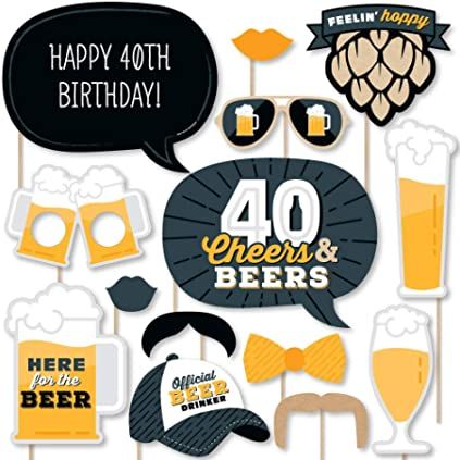 Amazon.com: Big Dot of Happiness: Cheers and Beer to 40 Years Party Crowd Photo, Cheers And Beers To 40 Years, Beer Birthday Party, Birthday Party Photo Booth, Funny Photo Booth, Diy Photo Booth Props, Party Photo Booth Props, Birthday Photo Booths, Happy 40th Birthday