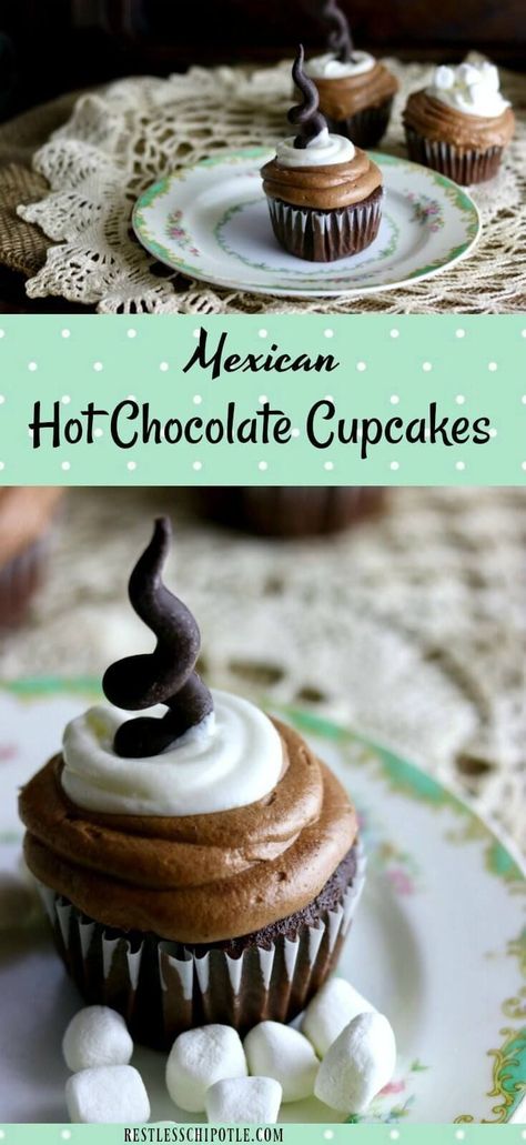 Mexican Hot Chocolate Cupcakes, Cupcake Recipes Unique, Gourmet Cupcake Recipes, Hot Chocolate Cupcakes, Restless Chipotle, Spicy Chocolate, Fun Cupcake Recipes, Unique Cupcakes, Fall Cupcakes