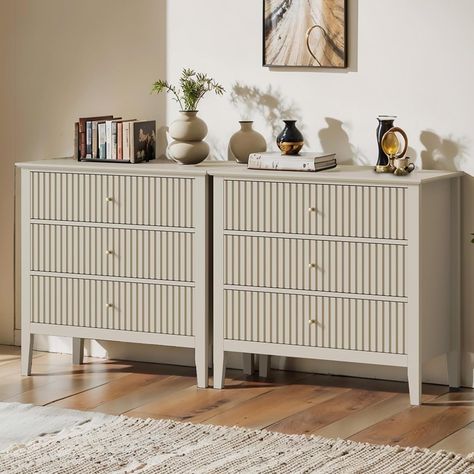 May in Color Large Fluted 3 Drawer Dresser set of 2, Wide Chest of Drawers with Modern Nightstand Cabinet Wood Dresser with Spacious Storage for Bedroom,Living Room,Beige - Walmart.com