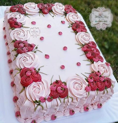 Holiday Cake Designs, Pastel Rectangular, Cake Designs For Girl, Sheet Cake Designs, Rectangle Cake, Birthday Sheet Cakes, Square Cake, New Cake, Cake Icing