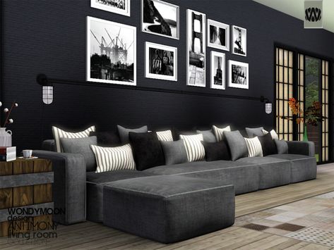 wondymoon's Antimony Living Sims 4 Cc Black And White Furniture, The Sims 4 Couches Cc, Sims 4 Living Room Decor Cc, Sims 4 Cc Sofa Living Rooms, Ts3cc Furniture, Sims4 Cc Couch, Sims 4 Cc Furniture Living Room Couch, Sims 3 Furniture Cc, Couch Cc Sims 4