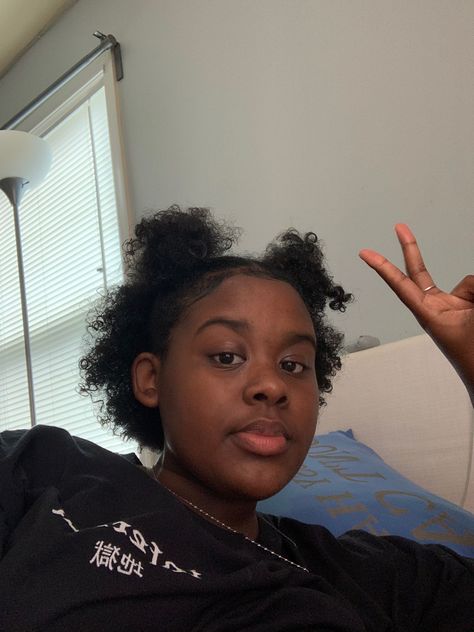 Short 4c Half Up Half Down, Half Up Half Down Space Buns, Half Down Space Buns, Down Space Buns, Space Buns Short Hair, 4c Short Natural Hairstyles, 3c Hairstyles Short, Short 4b Hair, Side Braids Hairstyles