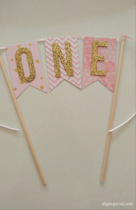 DIY First Birthday Pink and Gold Glitter Cake Topper Diy First Birthday Cake, Birthday Cupcakes Toppers, Diy First Birthday, Gold Glitter Cake, Gold Glitter Cake Topper, Diy Cake Topper Birthday, Toppers Diy, 1st Birthday Cake Topper, First Birthday Cake Topper