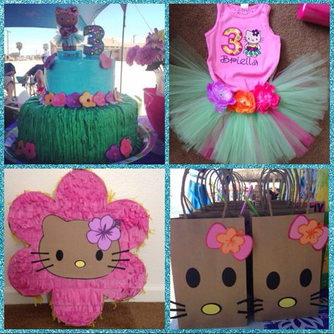 DIY Hello Kitty Luau inspired by Pinterest! #brownHK Hello Kitty Hawaiian Party, Hawaiian Hello Kitty Birthday, Hello Kitty Pool Party, Hello Kitty Centerpieces, Hawaiian Hello Kitty, Luau Party Ideas, Hello Kitty Party Supplies, Pink Hawaii, 2000s Room