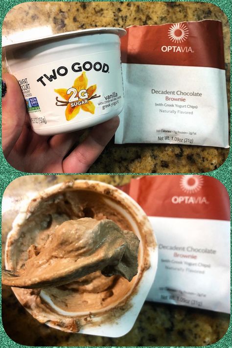 I don’t ever really “hack” my Fuelings and I don’t like splitting my Lean and Green because I always feel like I am going to miss something or confuse myself. Like I did yesterday, when I didn’t make enough of my protein, but forgot about it at the time and remembered when my alarm went off for my next Fueling. I combined the vanilla Two Good yogurt with the brownie Fueling, and it was absolutely delicious! I just dumped it in and mixed it up, then ate it! So good! This would be good with the ch Two Good Yogurt Optavia, Octavia Fueling Hacks Shakes, 5:1 Real Food Fueling, Optavia Fueling Hacks Brownie, Optavia Vanilla Shake Hacks, Optavia Fuelings Substitutes, Optivia Fueling Hacks Shakes, Optavia Fuelings Hacks, Octavia Diet Plan