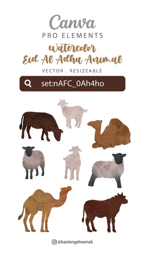 Watercolor Eid Al Adha Animal - Canva Pro Ele Canva Pro Elements, Eid Adha, Graphic Shapes Design, Alphabet Photos, Keyword Elements Canva, Idul Adha, Doodle Alphabet, Groovy Font, Canvas Learning