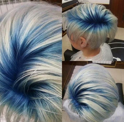 Blue roots                                                       … Short Blue Hair, Blue Roots, Hair Ombre, Hair Styles 2017, Funky Hairstyles, Short Hair Color, Hair Color Blue, 짧은 머리, Ombre Color