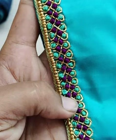 Tread Work Aari Blouse Simple, French Knot Aari Work Design, Brocade Blouse Designs, Blouse Simple, Aari Design, Latest Bridal Blouse Designs, Cotton Blouse Design, Aari Blouse, Simple Work