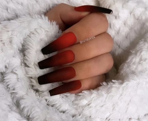 Nails Coffin Short, Red Ombre Nails, Halloween Acrylic Nails, Red Acrylic Nails, Long Acrylic Nail Designs, Ombre Acrylic Nails, Edgy Nails, Matte Nails Design, Long Acrylic Nails Coffin