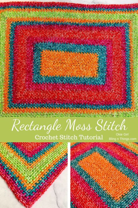 The Moss Stitch is one of my favorite crochet stitches! So, learning the moss stitch in a rectangle is absolutely neccessary in my book! I have the full written, picture & video tutorial available on my blog. .. . . . . . #crochetstitches #freecrochetpattern #crochetmossstitch #rectanglemossstitch #CrochetStitchTutorial Moss Stitch Tutorial, Okie Girl, Crochet Stitch Tutorial, Crochet Baby Gifts, Crochet Afghan Patterns Free, Crochet Table Runner Pattern, Crochet Bedspread Pattern, Crochet Blanket Afghan, Creative Crochet