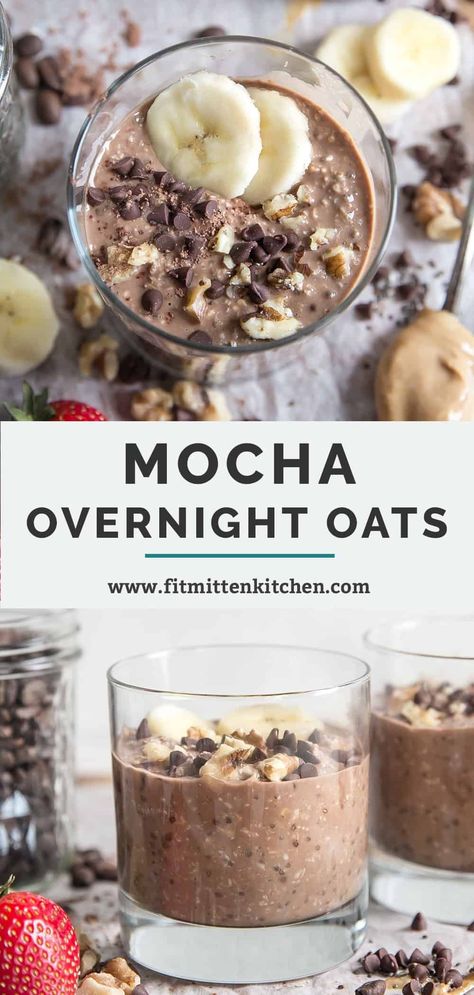 Delicious Mocha Overnight Oats – a great healthy meal prep breakfast! Ingredients like coffee, cocoa powder, oats, chia seeds and milk make up this easy recipe. Mix everything in a jar, refrigerate for about 4 hours and you're good to go! A gluten free and vegan friendly breakfast option. Add toppings like berries, bananas, nuts and your favorite nut butter. Chocolate Overnight Oats, Oat Recipes Healthy, Overnight Oats Recipe Healthy, Best Meal Prep, Healthy Vegan Breakfast, Overnight Oats Recipe, Quick And Easy Breakfast, Breakfast Meal Prep, Oats Recipes