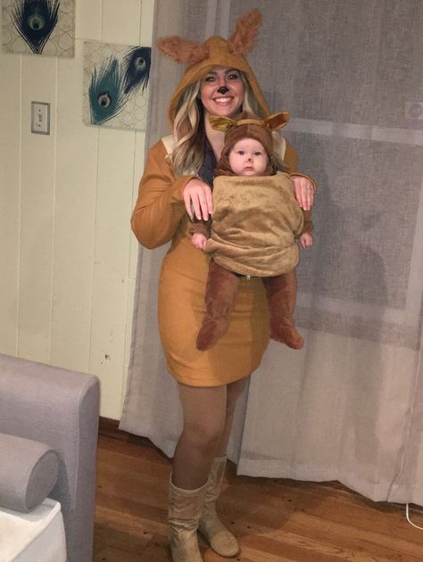 Mom and baby kangaroo Halloween costume. Baby carrier costume. Baby wear costume. Kangaroo Halloween Costume, Mother And Newborn Halloween Costumes, Kanga Costume Winnie The Pooh Diy, Mom And Newborn Halloween Costumes, Kanga And Roo Costume, Mom And Baby Girl Halloween Costumes, Kanga Costume, Mom And Baby Boy Halloween Costumes, Baby Wearing Halloween Costumes