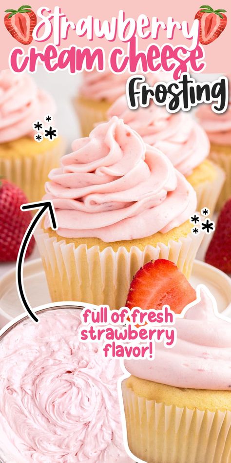 This strawberry cream cheese frosting is made with just 6 simple ingredients, is perfect for decorating, and is full of fresh strawberry flavor. Strawberry Cupcake Icing Recipe, Strawberry Icing With Jello, Strawberry Puree Cookies, What To Do With Strawberry Puree, Strawberry Puree Desserts, Strawberry Frosting With Real Strawberry, Strawberry Icing With Fresh Strawberries, Strawberry Icing Recipe, Homemade Strawberry Frosting