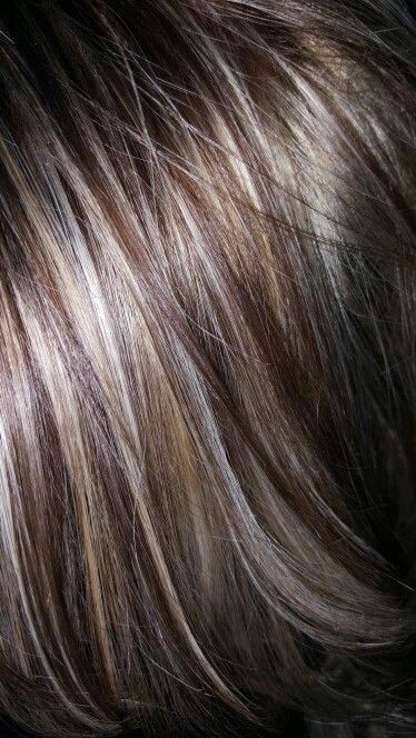 Highlights For Blending Grey, Transition From Brown To Grey Hair Silver Highlights, Dark Hair Going Gray Highlights, Dark Hair Color With Grey Highlights, Grey And Red Highlights On Dark Hair, Highlights Lowlights Dark Brown Hair, Cool Blonde Gray Balayage, Best Way To Blend Gray Hair Dark Brown, Brown Hair Blended With Gray