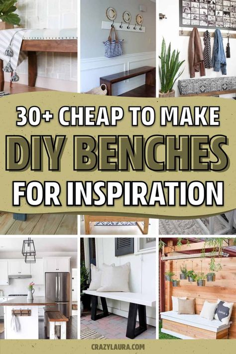 Want to save some cash by building your own bench for the backyard or mudroom!? These super helpful DIY tutorials will give you the inspiration you need to get started! Diy Bench Ideas, Diy Bench Seat, Crate Bench, Farmhouse Bench Diy, Diy Entryway Bench, Crazy Laura, Diy Wood Bench, Seating Storage, Outdoors Ideas