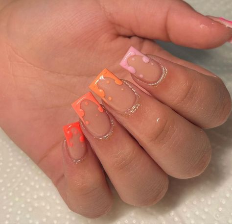 Gradient French Tip, End Of Summer Nails, Biab Nails, Long Acrylic Nail Designs, Diy Acrylic Nails, Summery Nails, Girly Acrylic Nails, Work Nails, Glow Nails