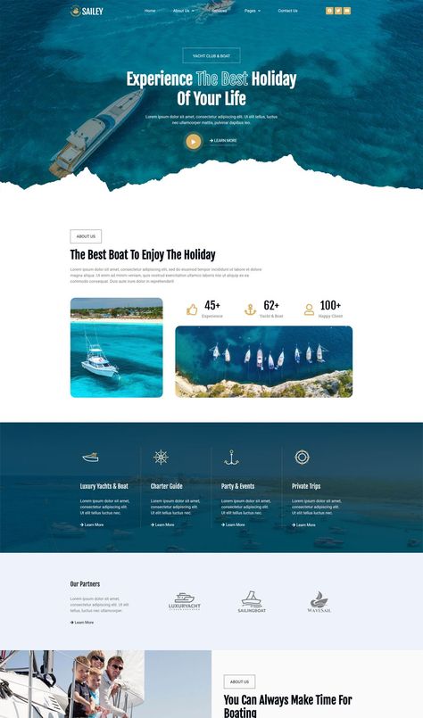 Yacht Club & Boat Rental Elementor Template Kit Wordpress Template Design, Elementor Templates, Monaco Yacht, Website Layouts, Website Design Inspiration Layout, Catamaran Yacht, Boat Propellers, Yacht Rental, Best Boats