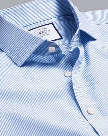 Spread Collar Non-Iron Bengal Stripe Shirt - Sky | Charles Tyrwhitt Charles Tyrwhitt Shirt, Herringbone Shirt, Charles Tyrwhitt, Cutaway Collar, Twill Shirt, Business Shirts, Mens Formal, Formal Shirts For Men, Slim Fit Shirt