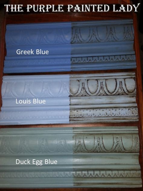 greek blue cabinets | Louis Blue Duck Egg Blue Greek Blue The Purple Painted Lady Comparison Duck Egg Blue Chalk Paint, Purple Painted Lady, Annie Sloan Chalk Paint Colors, Annie Sloan Colors, Louis Blue, Annie Sloan Painted Furniture, Blue Chalk Paint, Greek Blue, Chalk Paint Colors