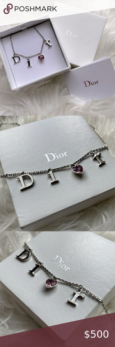 AUTHENTIC Dior fashion necklace with pink crystal EUC Dior Store, Dior Jewelry, Metal Fashion, Dior Fashion, Stunning Necklace, Pink Crystal, Orlando, Original Box, Dior