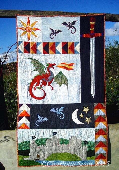 Dragon Quilts, Medieval Nursery, Dragon Quilt, Kids Quilts, Appliqué Quilts, Dragon Crafts, Creative Sewing, Childrens Quilts, Quilt Baby