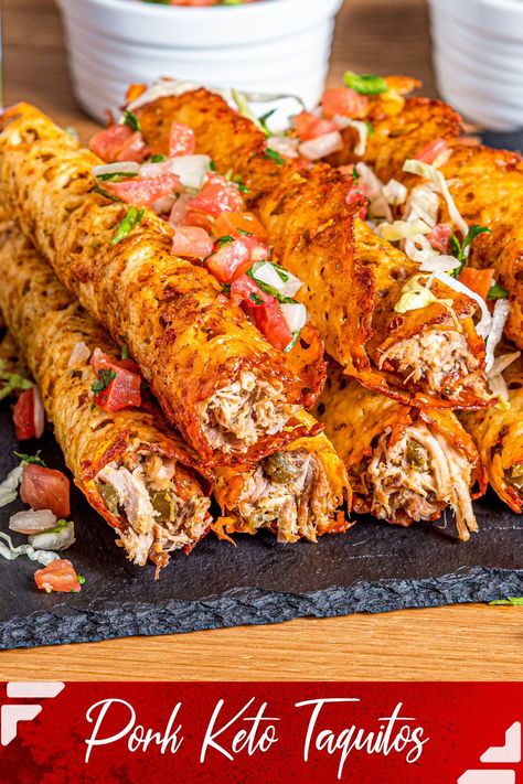 Keto Taquitos, Protein Dishes, Rolled Tacos, Keto Tacos, Mexican Pork, Diy Snacks, Cheese Wrap, Keto Taco, Keto Ideas