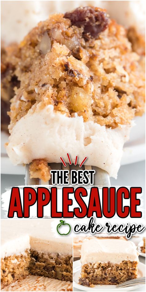 Flavored with warm, holiday spices, Applesauce Cake is a moist and tender spice cake made with applesauce, raisins, and walnuts. This cozy treat is perfect for social gatherings this holiday season. Applesauce Spice Cupcakes, Applesauce Cake With Raisins, Applesauce Cake Old Fashioned, Applesauce Raisin Cake, Best Apple Sauce, Cake Made With Applesauce, Applesauce Bundt Cake Recipe, Hummingbird Bread Recipe, Apple Sauce Cake