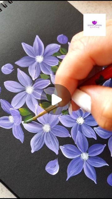 Swati Pandey | OneStroke Flower painting on Instagram: "Purple Bloom in onestroke ❤️
@wocol_official 
Materials-
Black sketchbook 250GSM 
Acrylic paints
Round brush no-4
.
#artvideo #flowerpainting #purpleflowers #artclass
#viralreels #aesthetic #ａｅｓｔｈｅｔｉｃ #wocol_official #paintingprocess" Acrylic Paint Flowers Easy Step By Step, Painting Purple Flowers, 2024 Purple, Black Sketchbook, Painting Flowers Tutorial, Art Demo, Flowers Tutorial, Round Brush, October 8