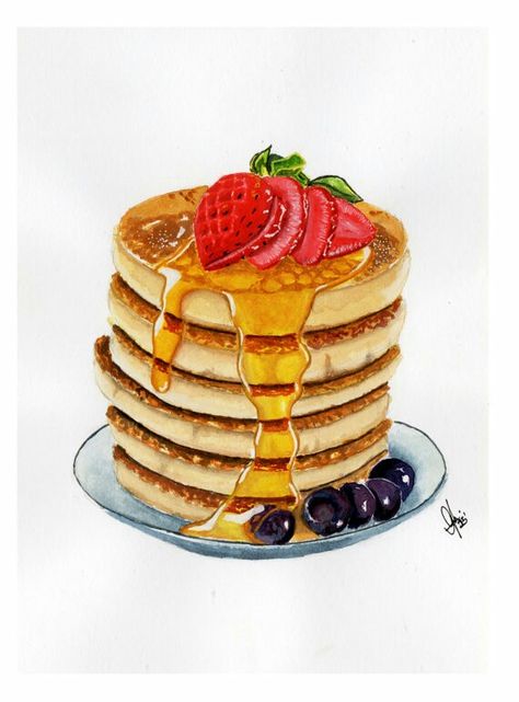 NijiHankoNPainting : pancake Pancake Clipart, Png Fruit, British Breakfast, Have A Nice Sunday, Desserts Drawing, Food Art Painting, Dessert Illustration, 귀여운 음식 그림, Pan Cake