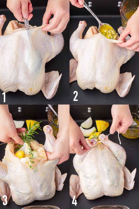 Lemon Roast Chicken Recipe, Lemon Herb Whole Chicken, Roasted Chicken Christmas Dinner, Roasted Chicken Whole, Lemon Herb Roasted Chicken, Lemon Roast Chicken, Garlic Roast Chicken, Roasted Lemon Chicken, Chicken Receipt