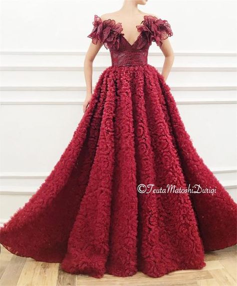 Gown - Teuta Matoshi Duriqi Yule Ball Dresses, Autumn Court, Teuta Matoshi, Aria Dress, Cherry Color, Sparkly Prom Dresses, Cherry Dress, Red Cherry, Couture Gowns