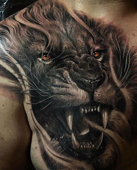 Roaring Lion Fred Tattoo, Roaring Lion Tattoo, Lion Chest Tattoo, Herren Hand Tattoos, Tattoo Memes, Tattoo On Chest, Lion Tattoo Sleeves, Mens Lion Tattoo, Petit Tattoo