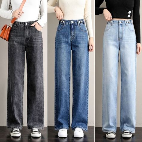 Wide Leg Jeans Outfit, Types Of Jeans, Korean Casual Outfits, Wide Jeans, Fashion Hacks Clothes, 가을 패션, Type Of Pants, Girls Fashion Clothes, Teenage Fashion Outfits