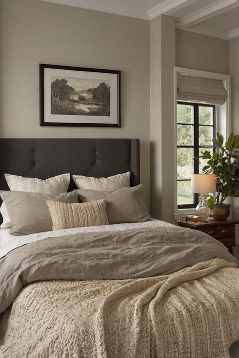 home decor interior design, interior bedroom design, living room interior, kitchen designs Grey Brown Bedroom, Inviting Colors, Favorite Paint Colors, Brown Bedroom, Comfortable Furniture, Grey Bedroom, Room Remodel, High Quality Bedding, Cozy Kitchen