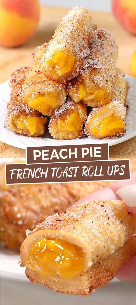 Peach French Toast, Toast Roll Ups, Tasty Peach, French Toast Roll Ups, French Toast Rolls, Peach Pie Filling, Creative Breakfast, Peach Desserts, Charcuterie Inspiration