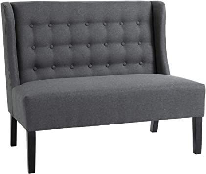 HOMCOM Wingback Double Sofa Linen Fabric Upholstery Button Tufted Loveseat Armless Couch Modern Contemporary Living Room Settee with Wood Legs, Grey Armless Couch, Modern Contemporary Living, Sofa Linen, Tufted Loveseat, Modern Contemporary Living Room, Double Sofa, Cozy Sofa, Double Sofas, Modern Couch